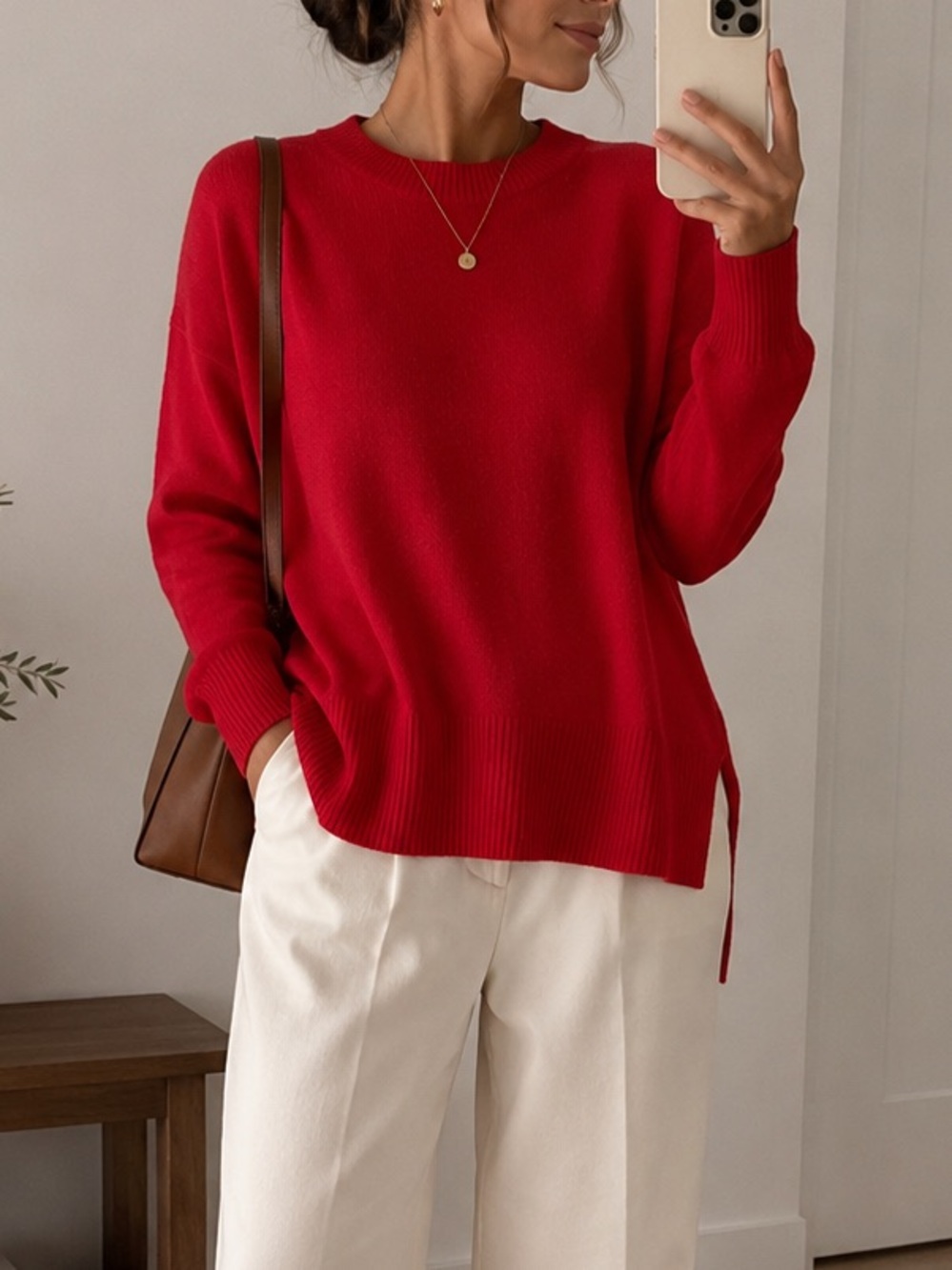 Gap Red Crewneck Sweater Size S Soft Knit Long Sleeve Minimalist Cozy Pullover
